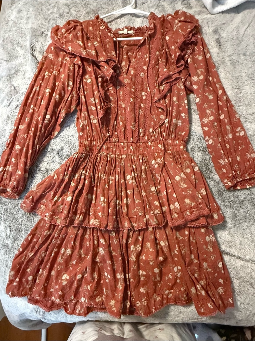 American Eagle Outfitters Rust Floral Ruffle Tiered Dress AE77